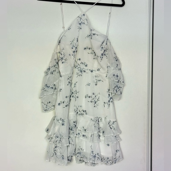 Winona White Halter Dress with Blue Floral Embroidery - Picture 2 of 7